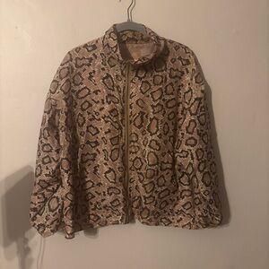 Vintage Stunt Sports Snake Print Zip-Front Women's Jacket - Neutral Tones
